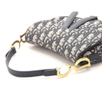 Dior Oblique Saddle 2-Way Shoulder Bag Navy Gold Jacquard Canvas — view 4