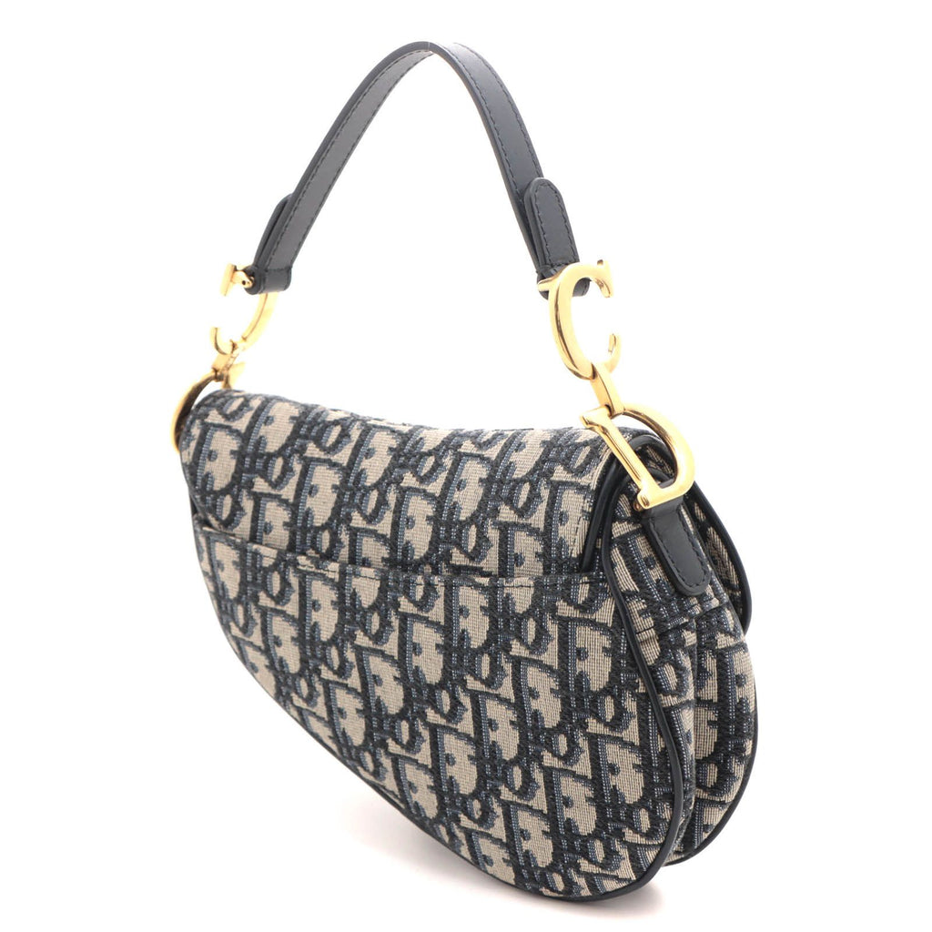 Dior Oblique Saddle 2-Way Shoulder Bag Navy Gold Jacquard Canvas — view 2