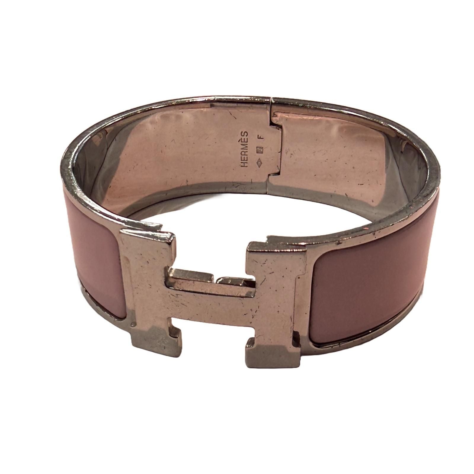 Hermes Clic Clac GM Pink Silver Stainless Steel Bracelet