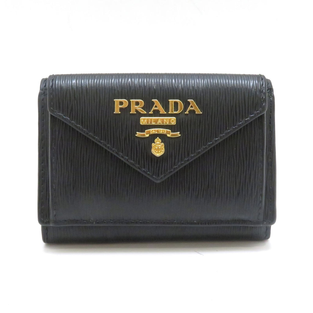 Prada Compact Wallet Black Vitello Move Trifold
