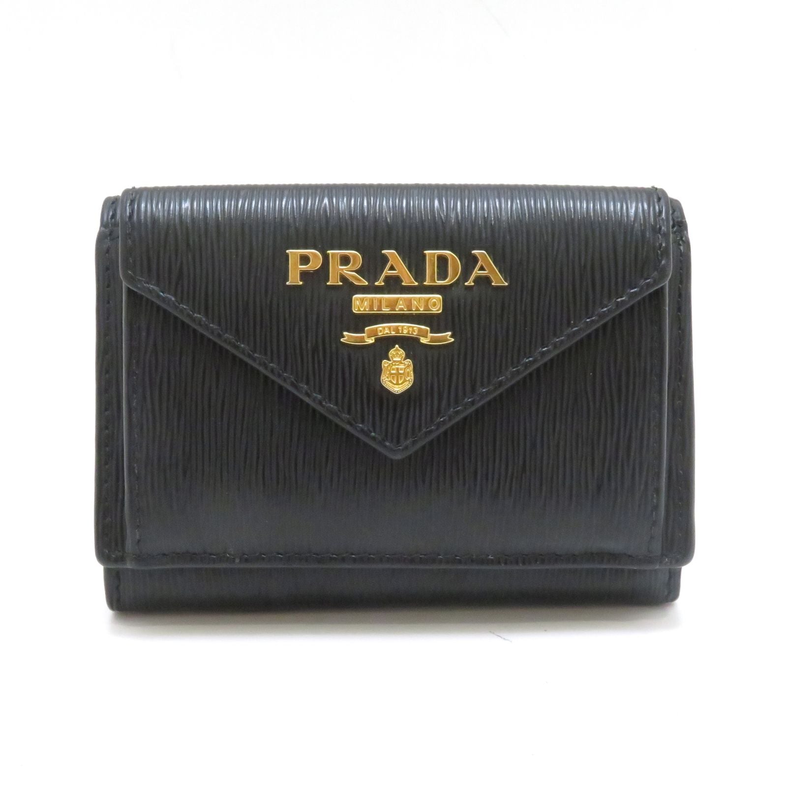 Prada Compact Wallet Black Vitello Move Trifold