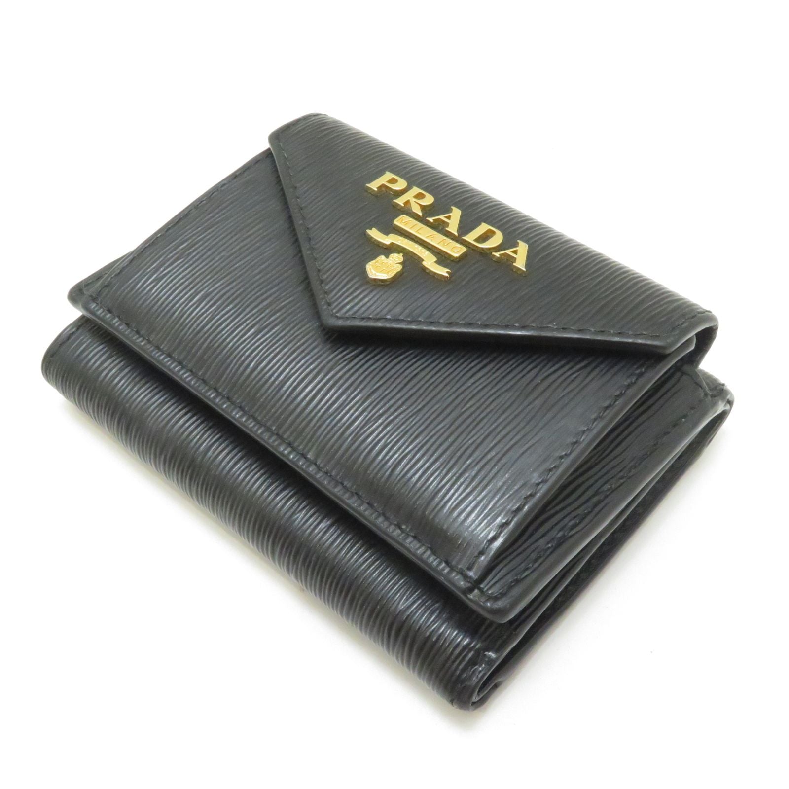 Prada Compact Wallet Black Vitello Move Trifold — view 4
