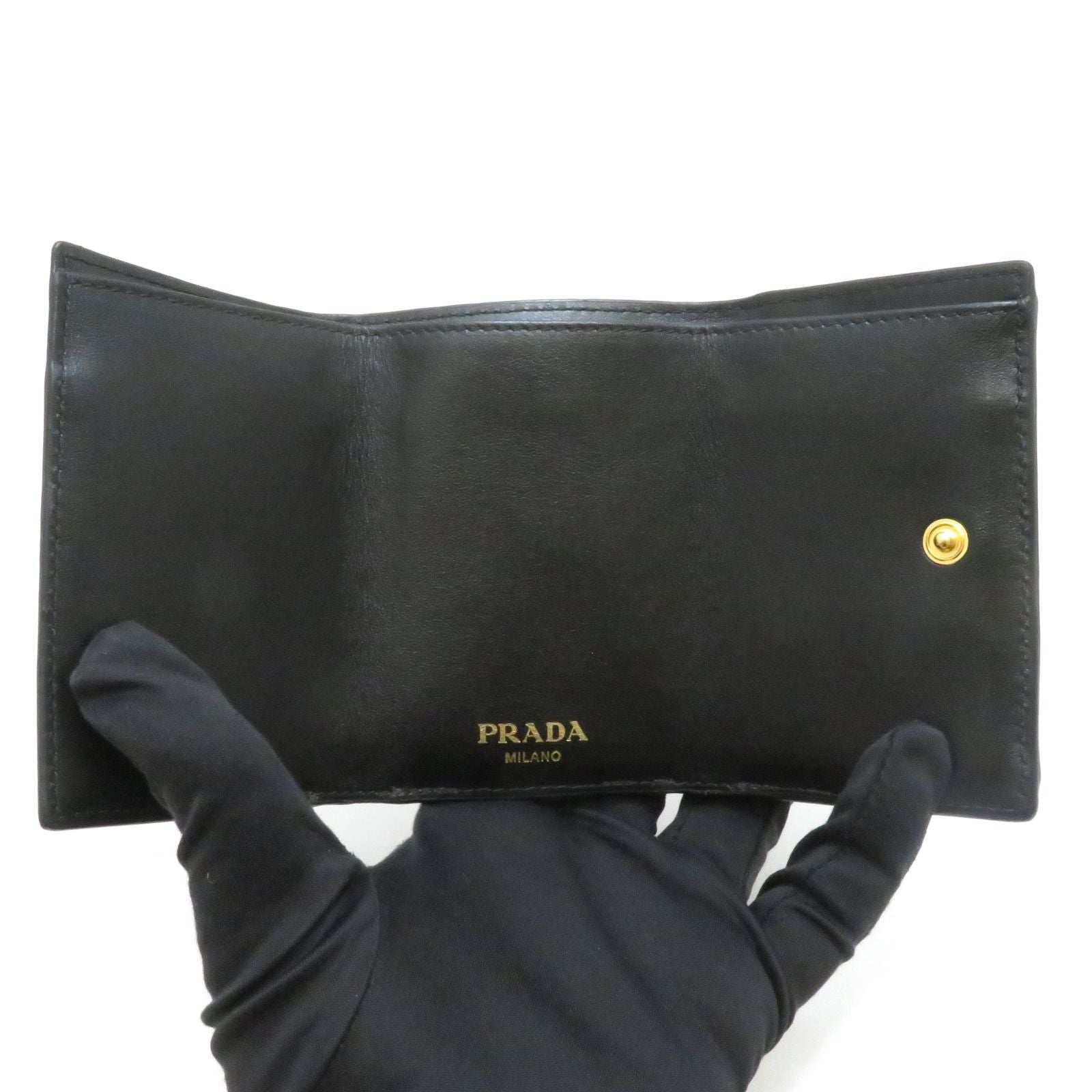 Prada Compact Wallet Black Vitello Move Trifold — view 5