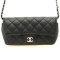 Chanel Quilted Chain Shoulder Black Silver Caviar Bag