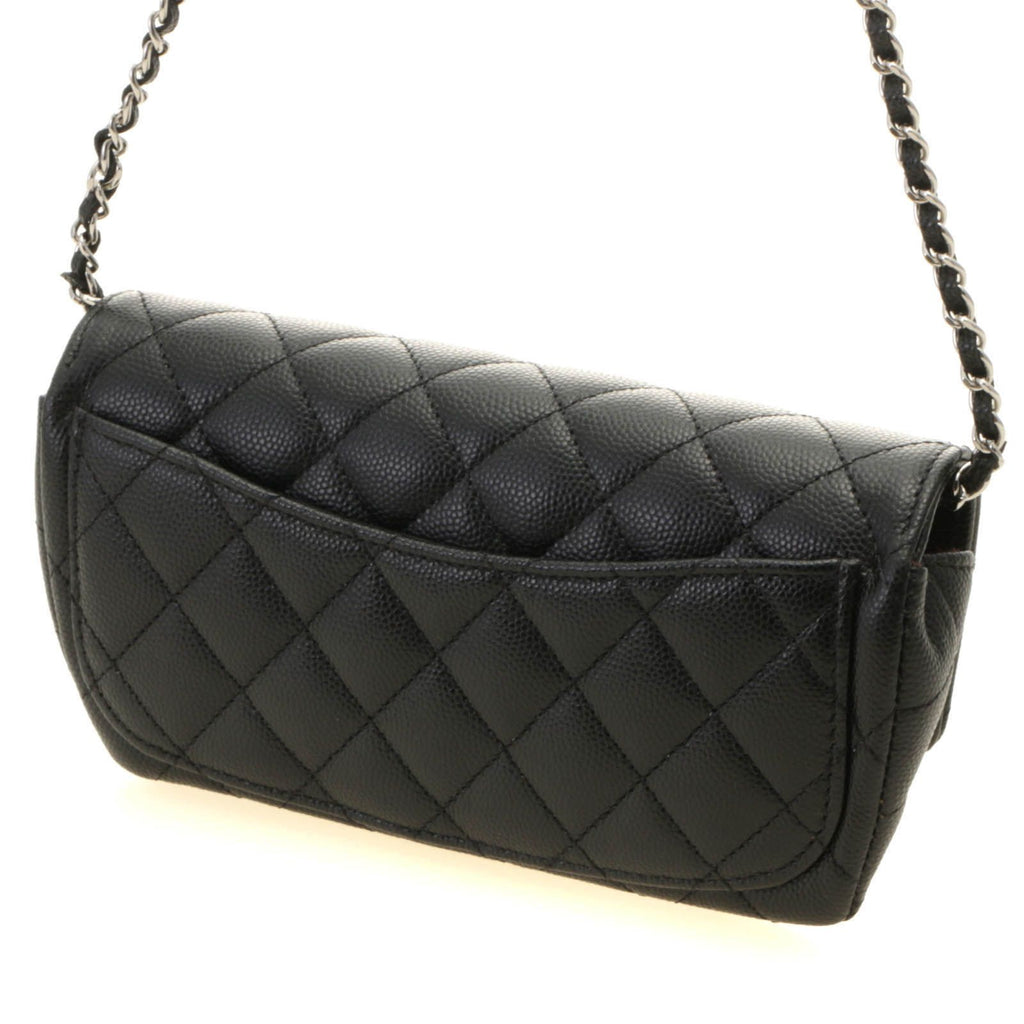 Chanel Quilted Chain Shoulder Black Silver Caviar Bag — view 2