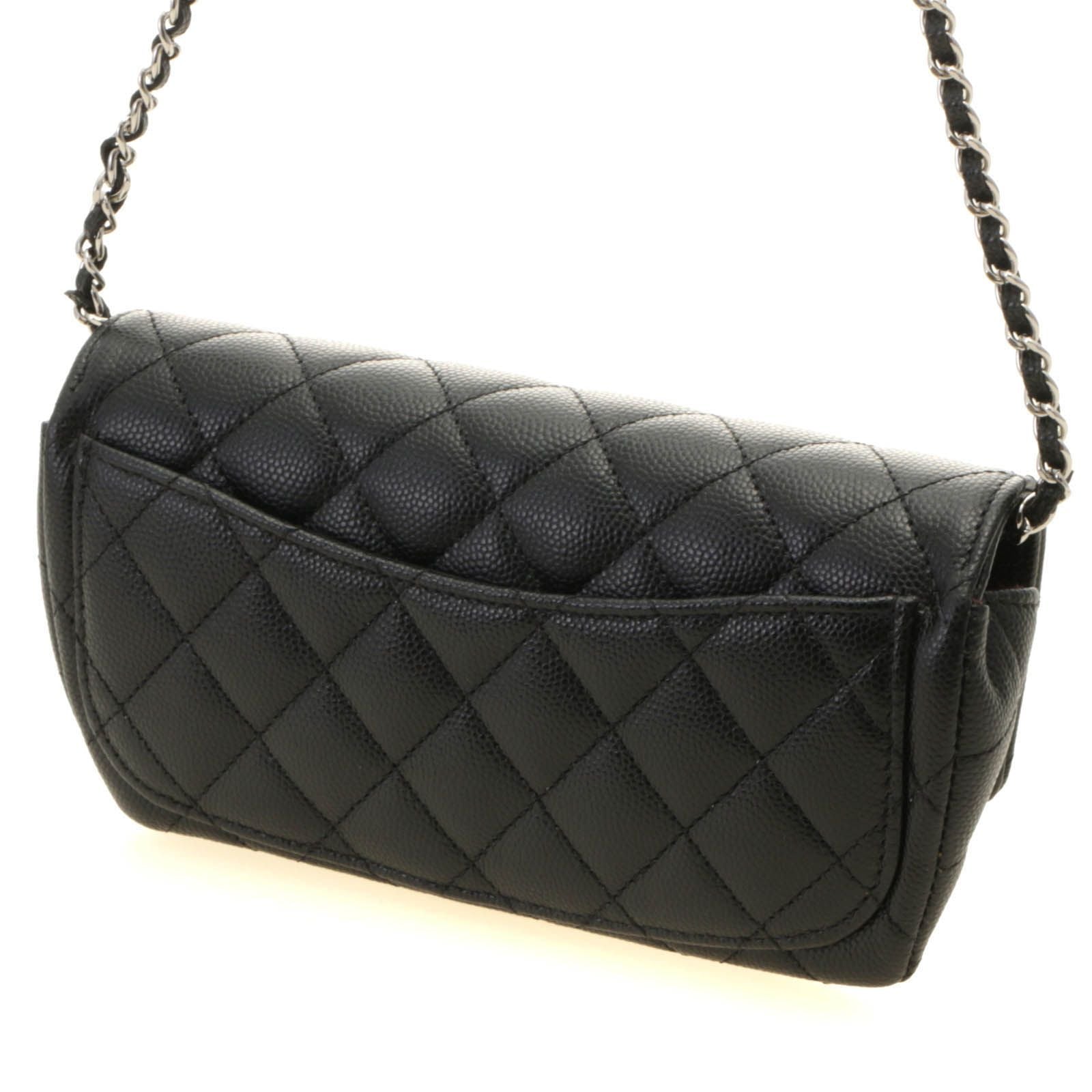 Chanel Quilted Chain Shoulder Black Silver Caviar Bag — view 2