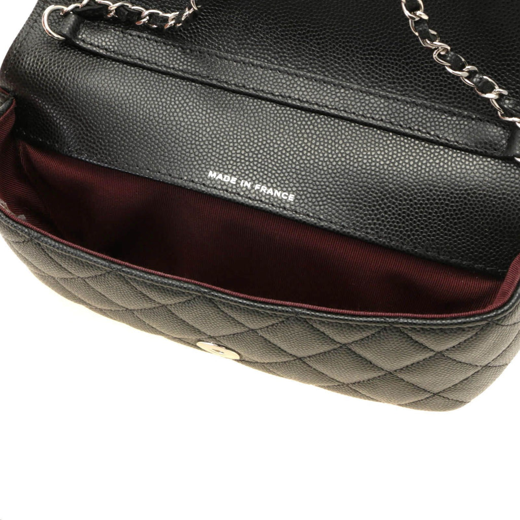 Chanel Quilted Chain Shoulder Black Silver Caviar Bag — view 6