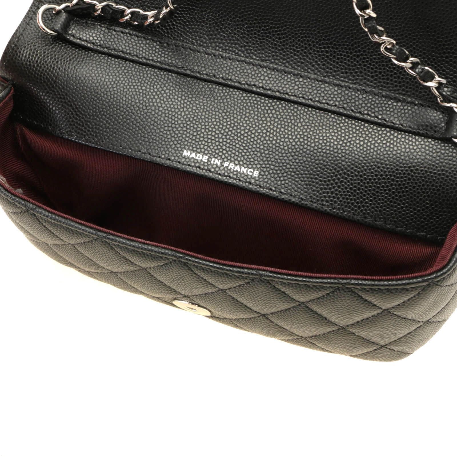 Chanel Quilted Chain Shoulder Black Silver Caviar Bag — view 6
