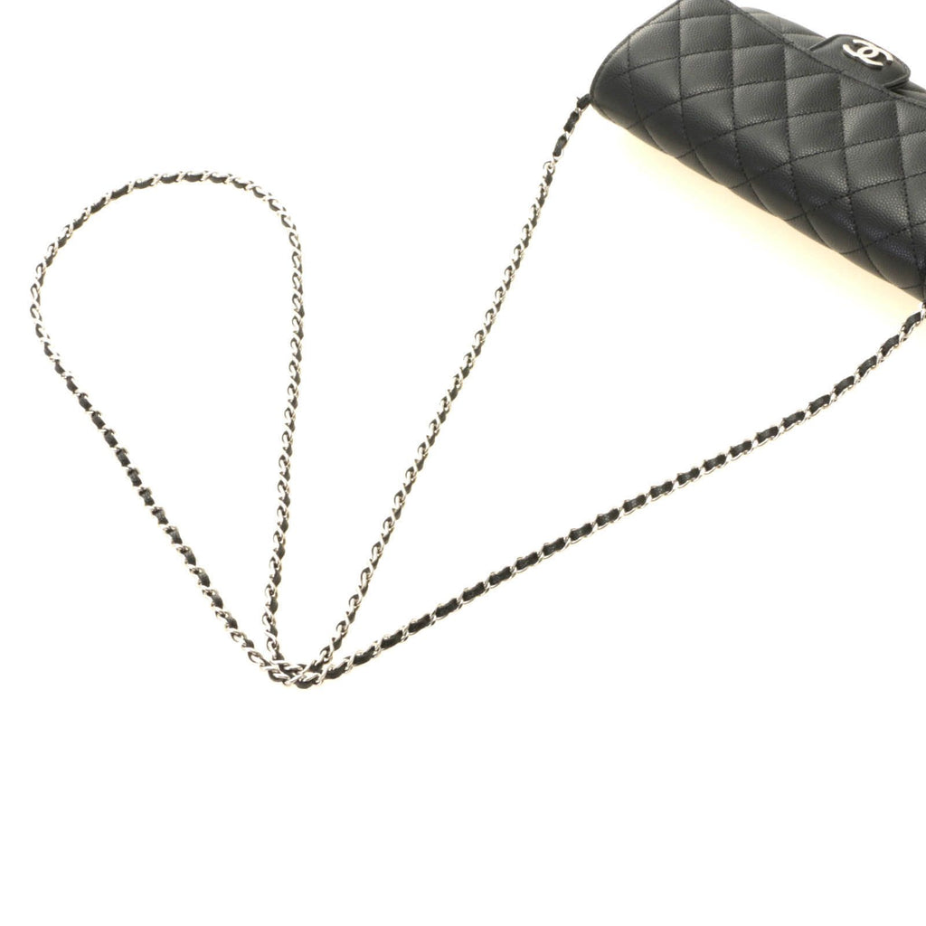 Chanel Quilted Chain Shoulder Black Silver Caviar Bag — view 4