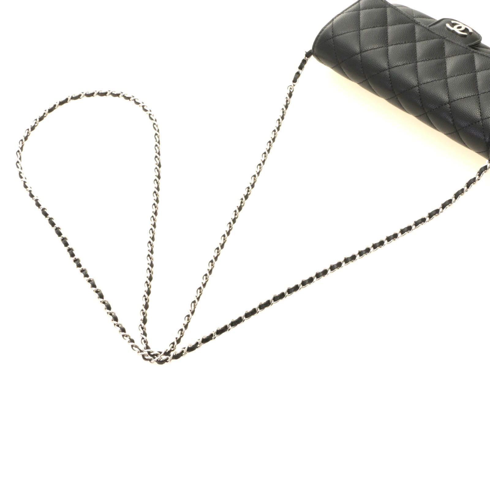 Chanel Quilted Chain Shoulder Black Silver Caviar Bag — view 4