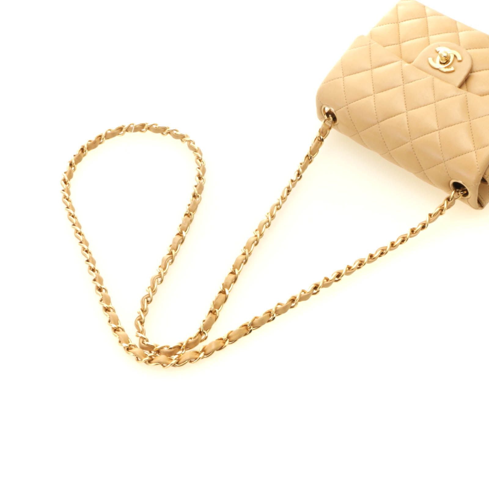 Chanel Mini Quilted 17 Chain Shoulder Bag Light Beige Gold Lambskin — view 4