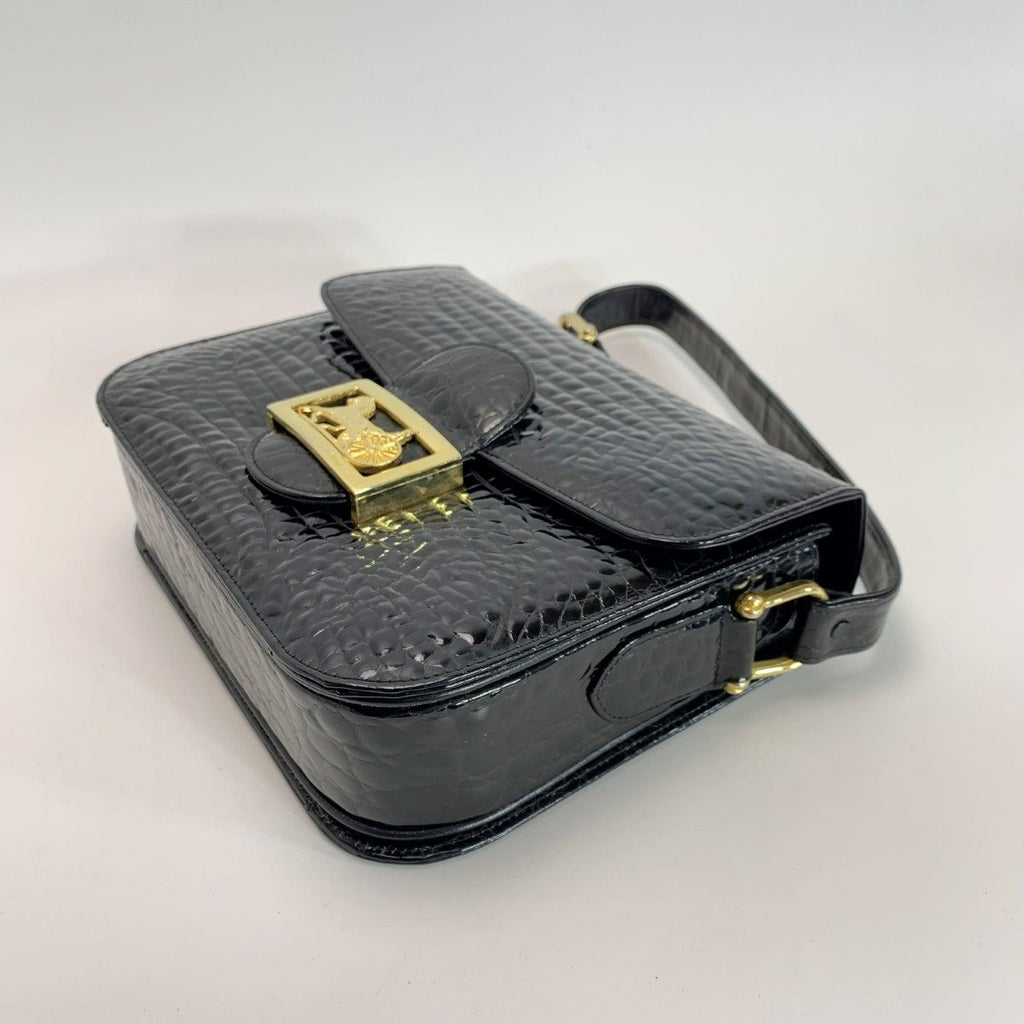 Celine Croco Embossed Patent Leather Gold Carriage Black Shoulder Bag — view 5