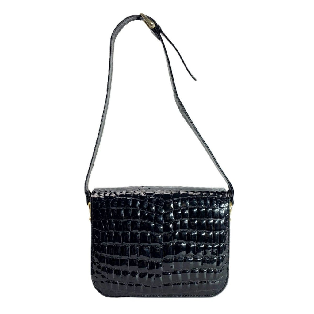 Celine Croco Embossed Patent Leather Gold Carriage Black Shoulder Bag — view 2