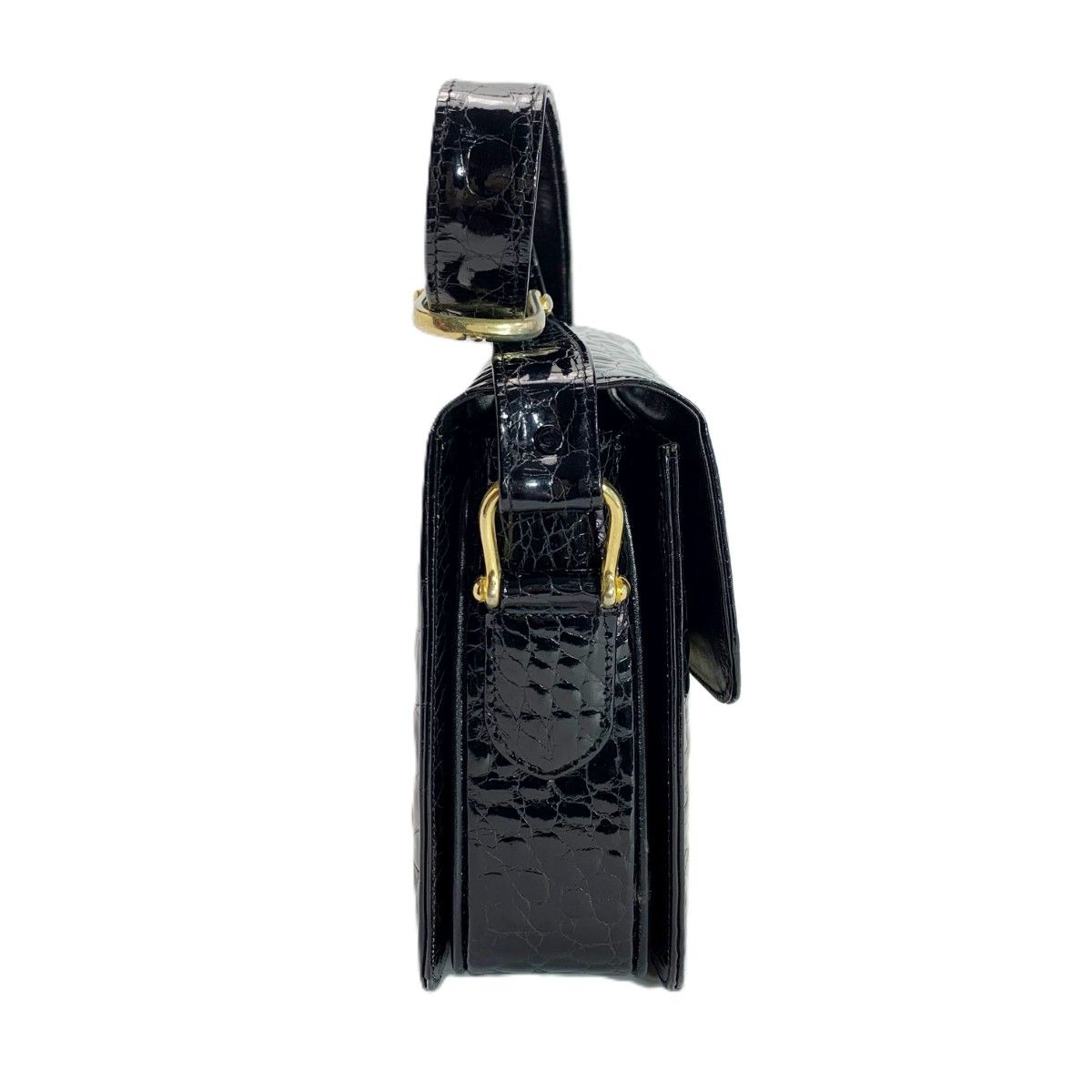 Celine Croco Embossed Patent Leather Gold Carriage Black Shoulder Bag — view 4