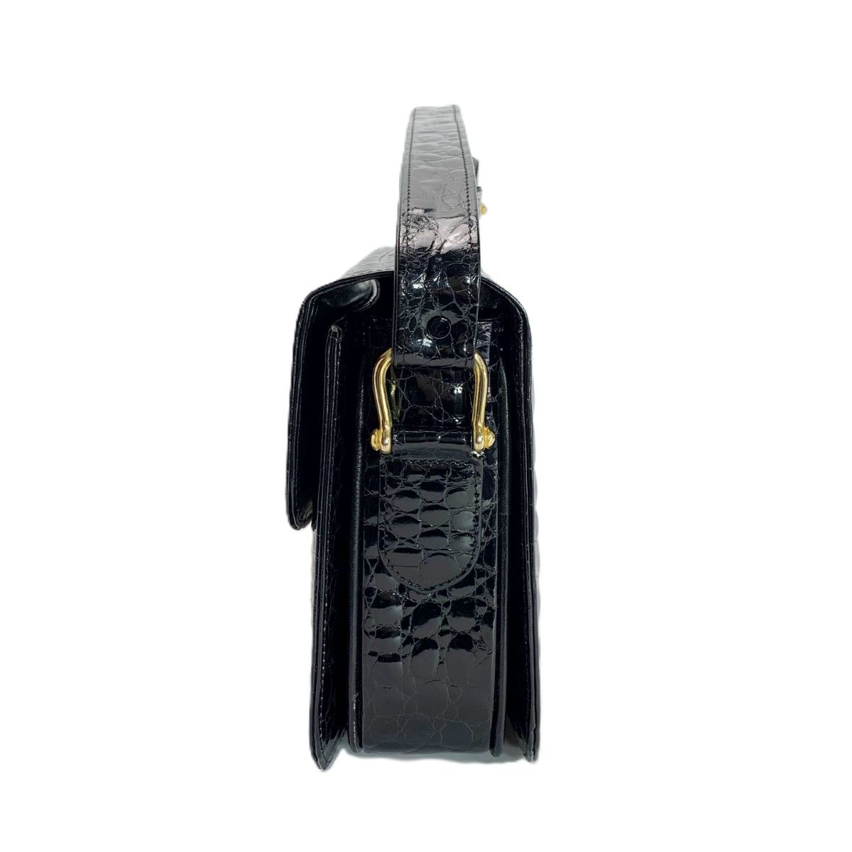 Celine Croco Embossed Patent Leather Gold Carriage Black Shoulder Bag — view 3