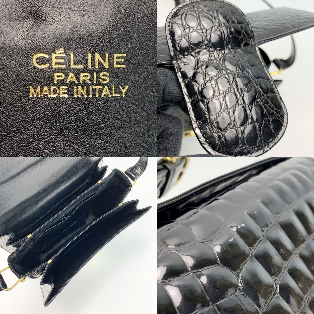 Celine Croco Embossed Patent Leather Gold Carriage Black Shoulder Bag — view 6