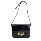 Celine Croco Embossed Patent Leather Gold Carriage Black Shoulder Bag
