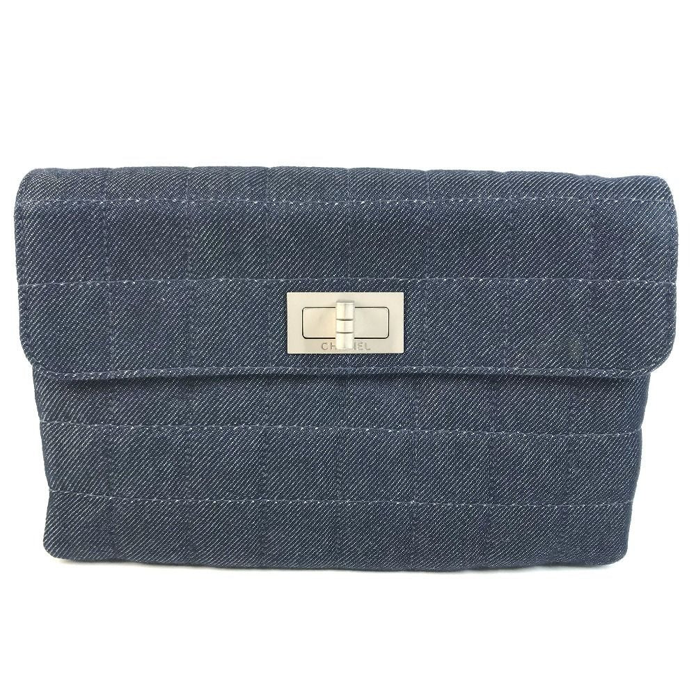 Chanel Clutch 2.55 Logo Choco Bar Denim Blue