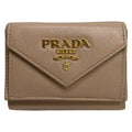 Prada Trifold Wallet Beige Leather