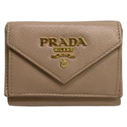 Prada Trifold Wallet Beige Leather