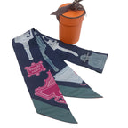 Hermes Twilly Merveilleuse Lantern Pierre Marie Silk Cavern Navy Scarf