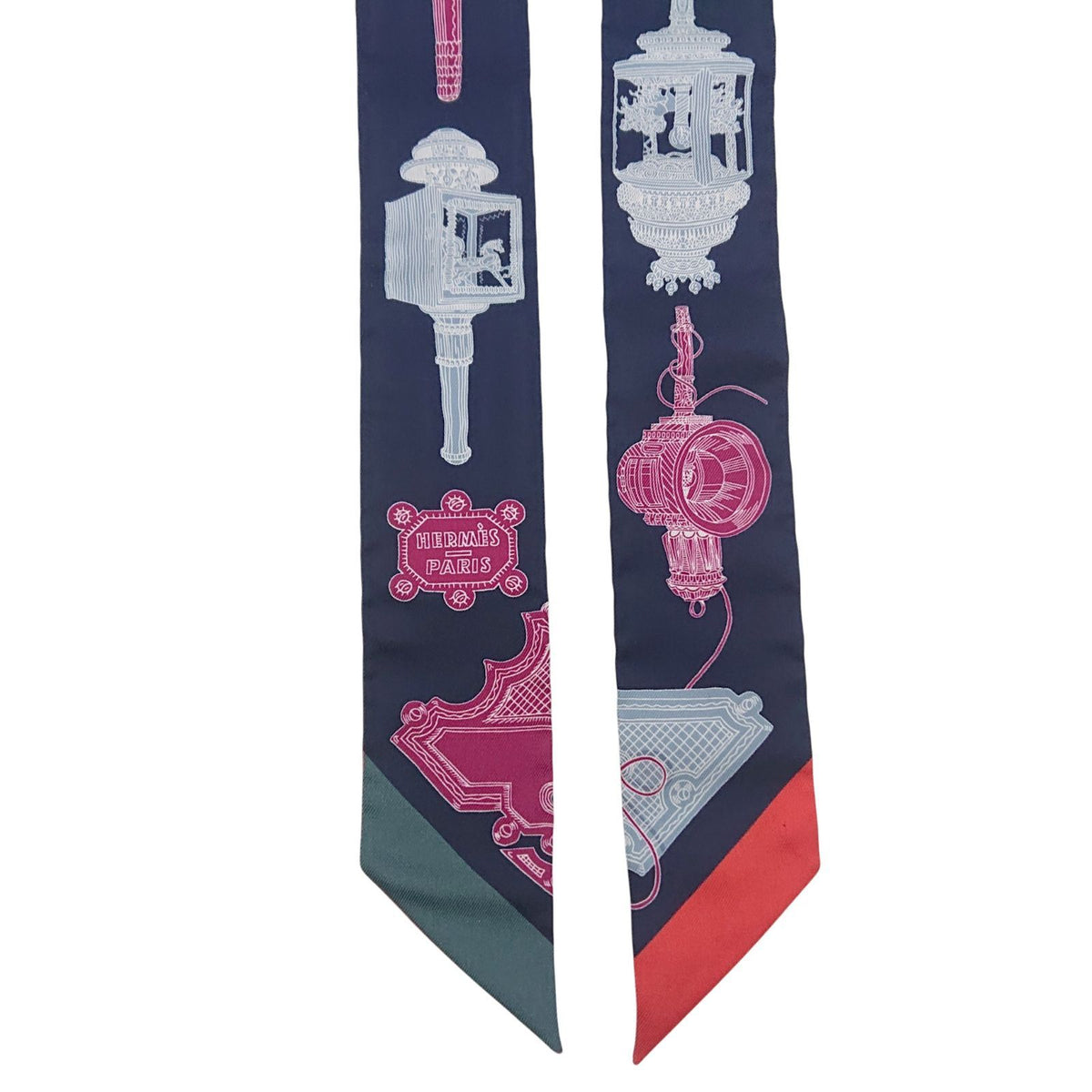 Hermes Twilly Merveilleuse Lantern Pierre Marie Silk Cavern Navy Scarf — view 3