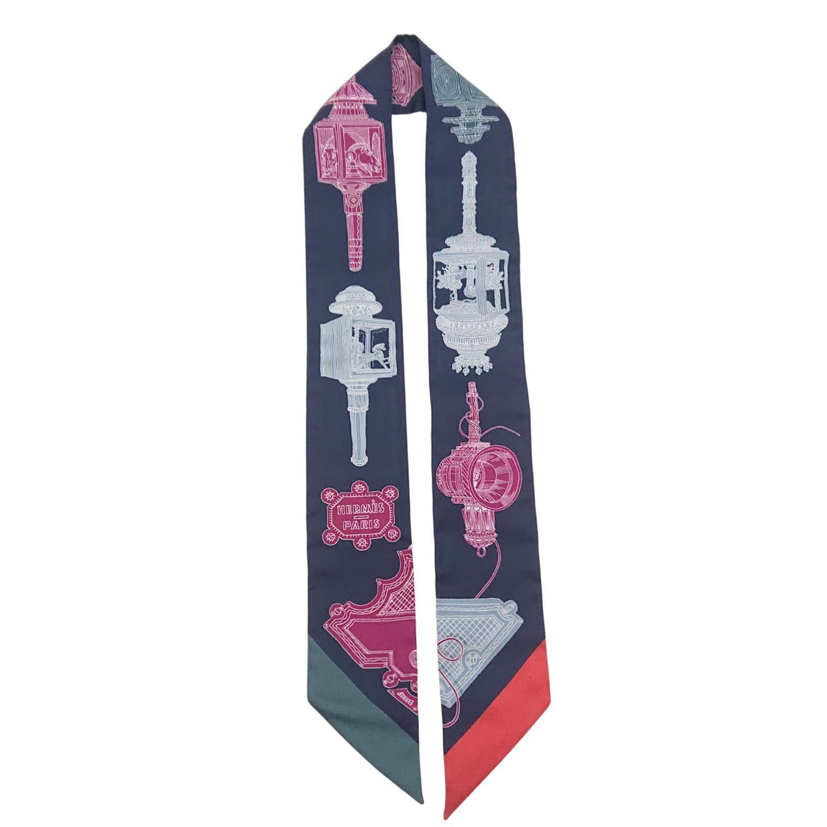 Hermes Twilly Merveilleuse Lantern Pierre Marie Silk Cavern Navy Scarf — view 5