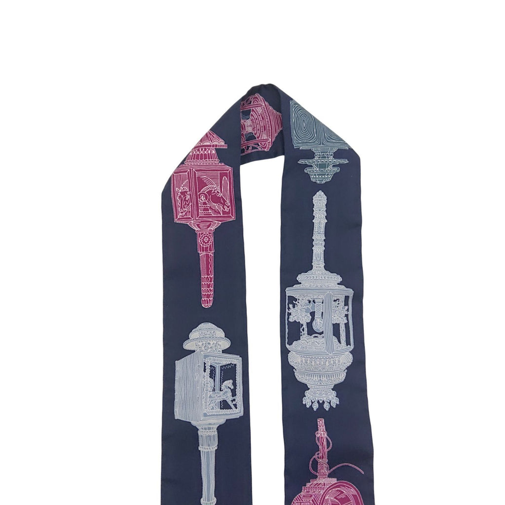 Hermes Twilly Merveilleuse Lantern Pierre Marie Silk Cavern Navy Scarf — view 4