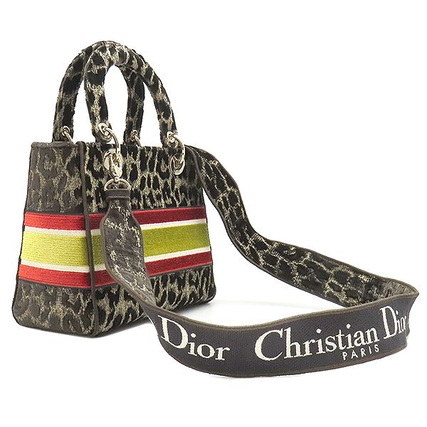 Dior 2-Way Bag Lady Medium Velvet Brown Multicolor Gold Delight Leopard — view 2
