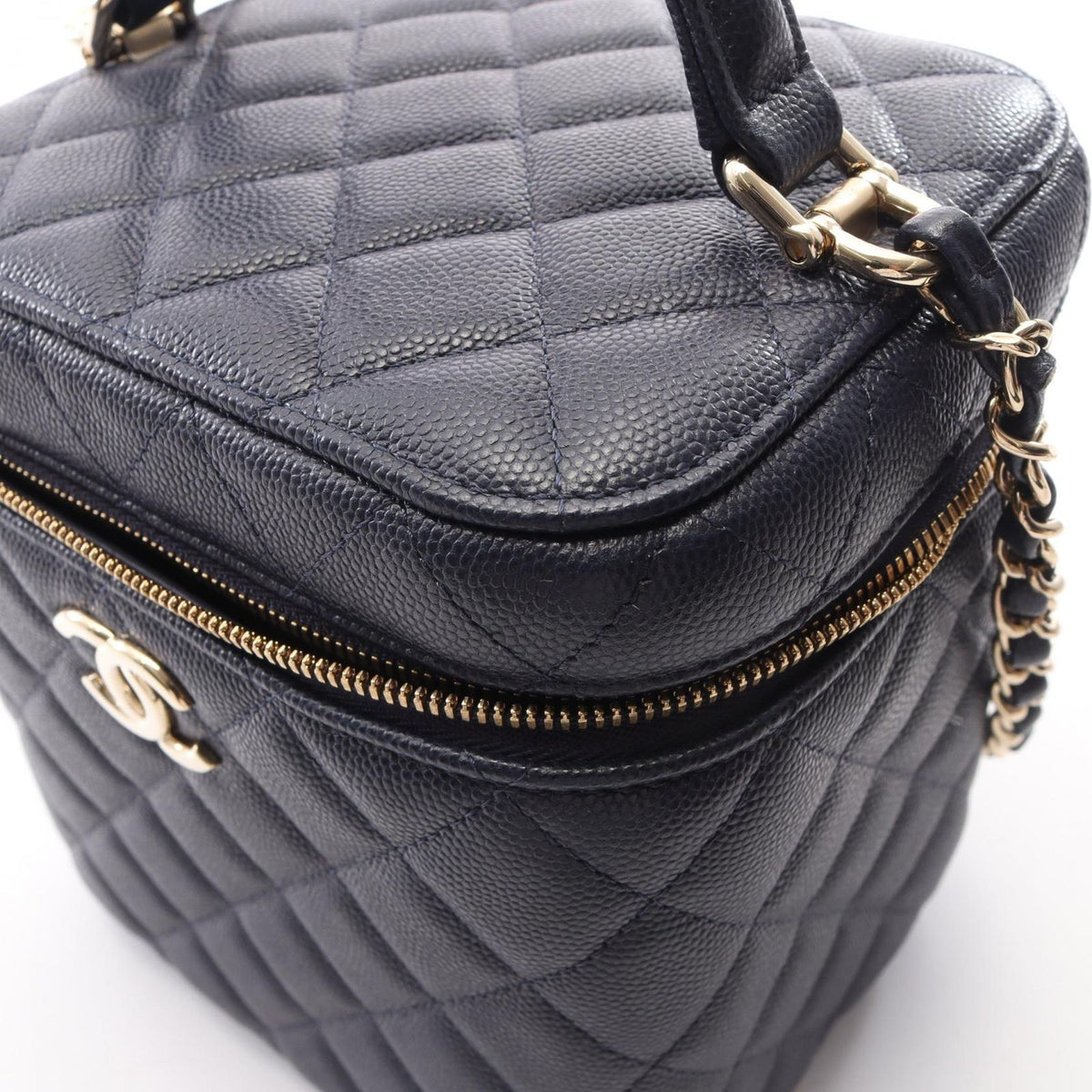 Chanel Shoulder Bag Quilted Vanity 2-Way Navy Caviar Leather Chain — view 8