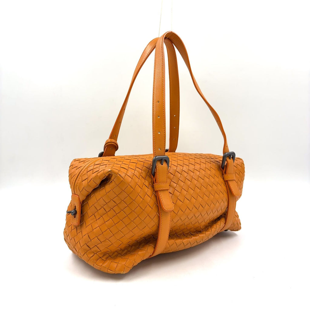 Bottega Veneta Intrecciato Montaigne Lambskin Orange Mini Boston Bag Gold — view 2