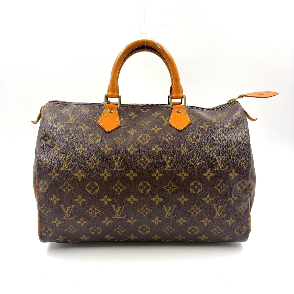 Louis Vuitton Speedy 35 Monogram Leather Brown Handbag Gold