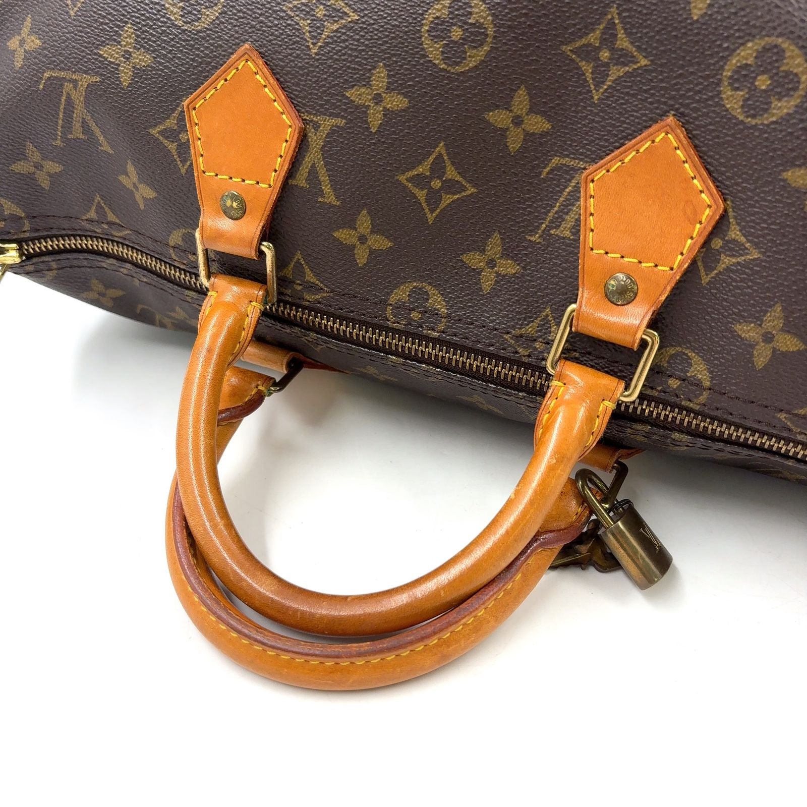 Louis Vuitton Speedy 35 Monogram Leather Brown Handbag Gold — view 5