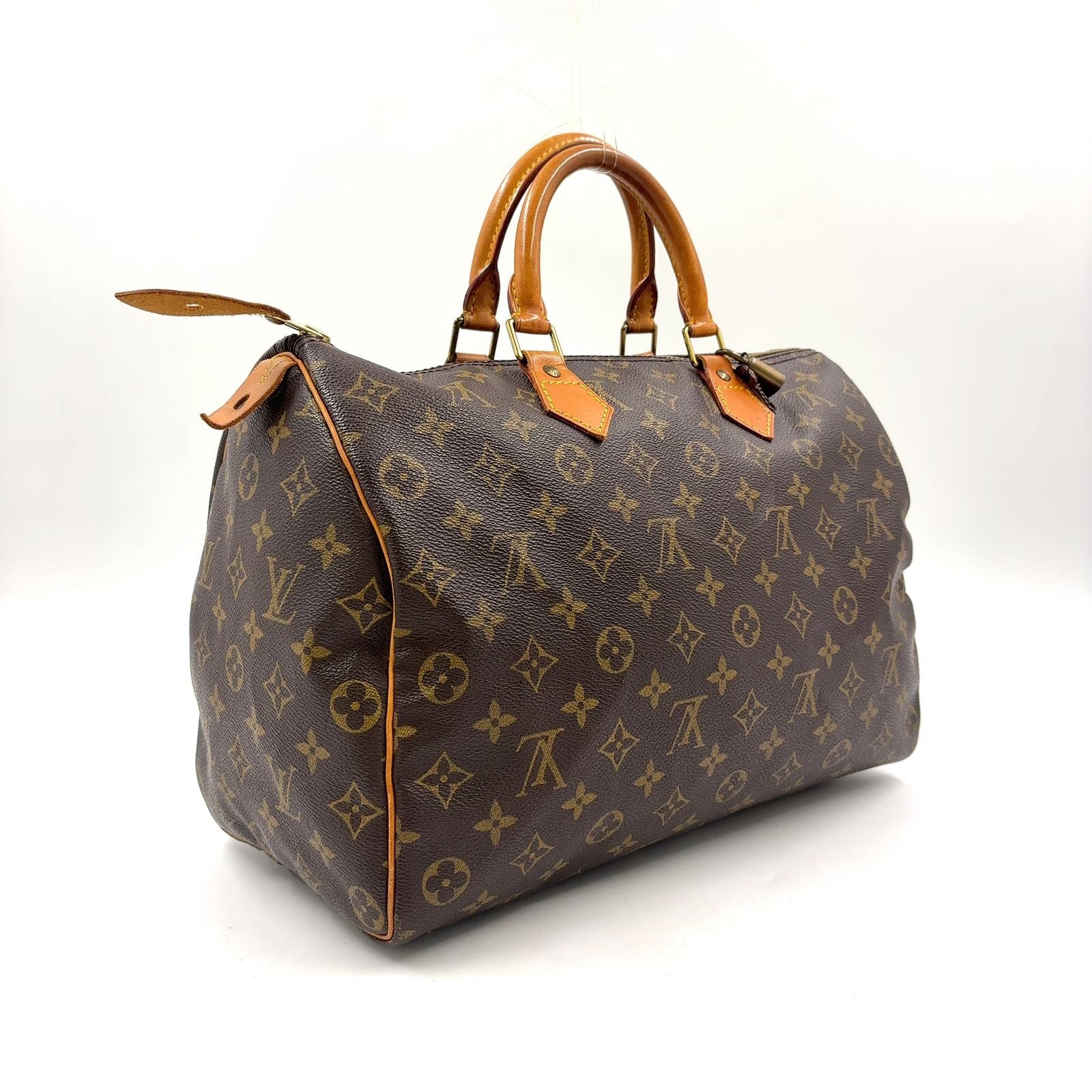 Louis Vuitton Speedy 35 Monogram Leather Brown Handbag Gold — view 2