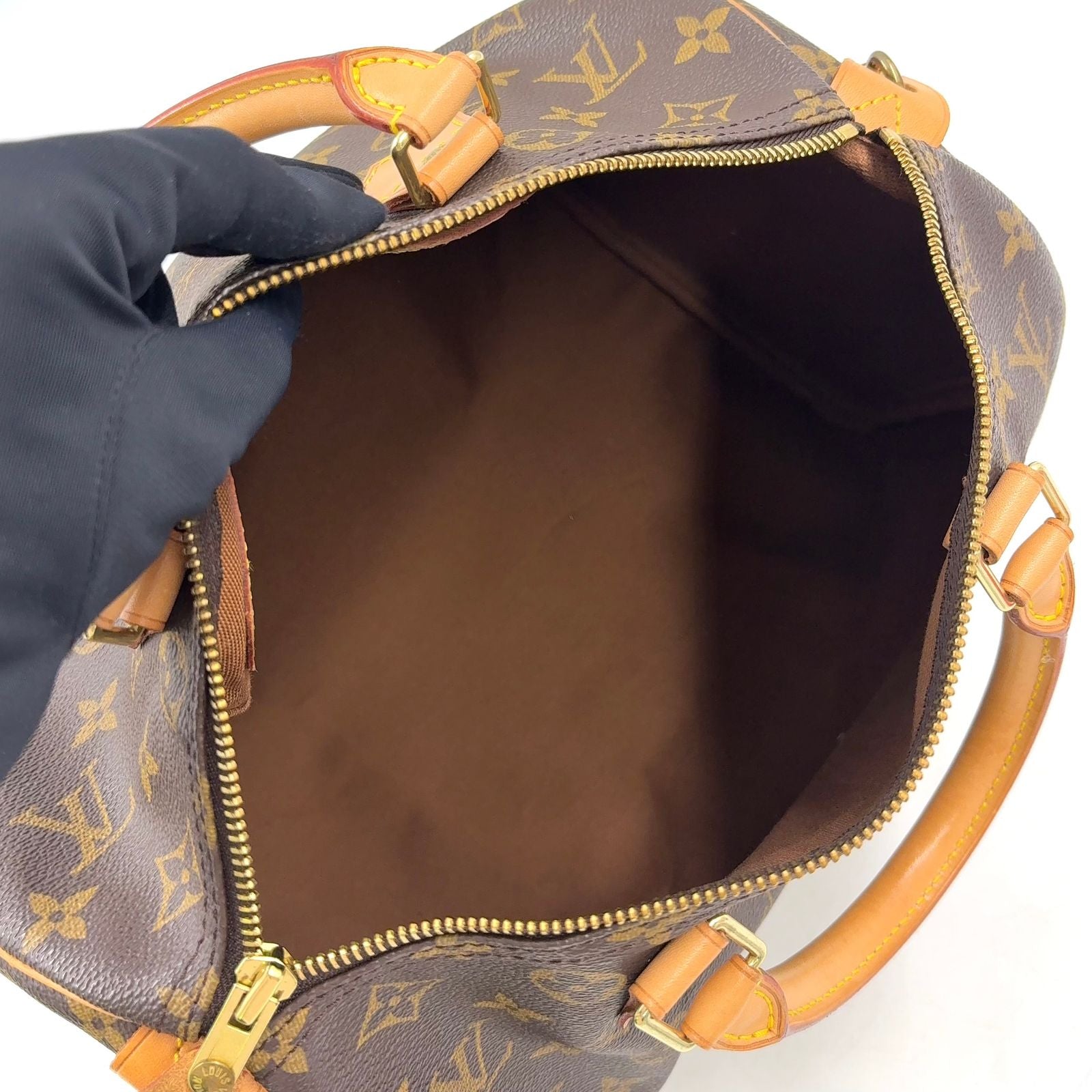 Louis Vuitton Speedy 30 Monogram Leather Brown Light Handbag Gold — view 3