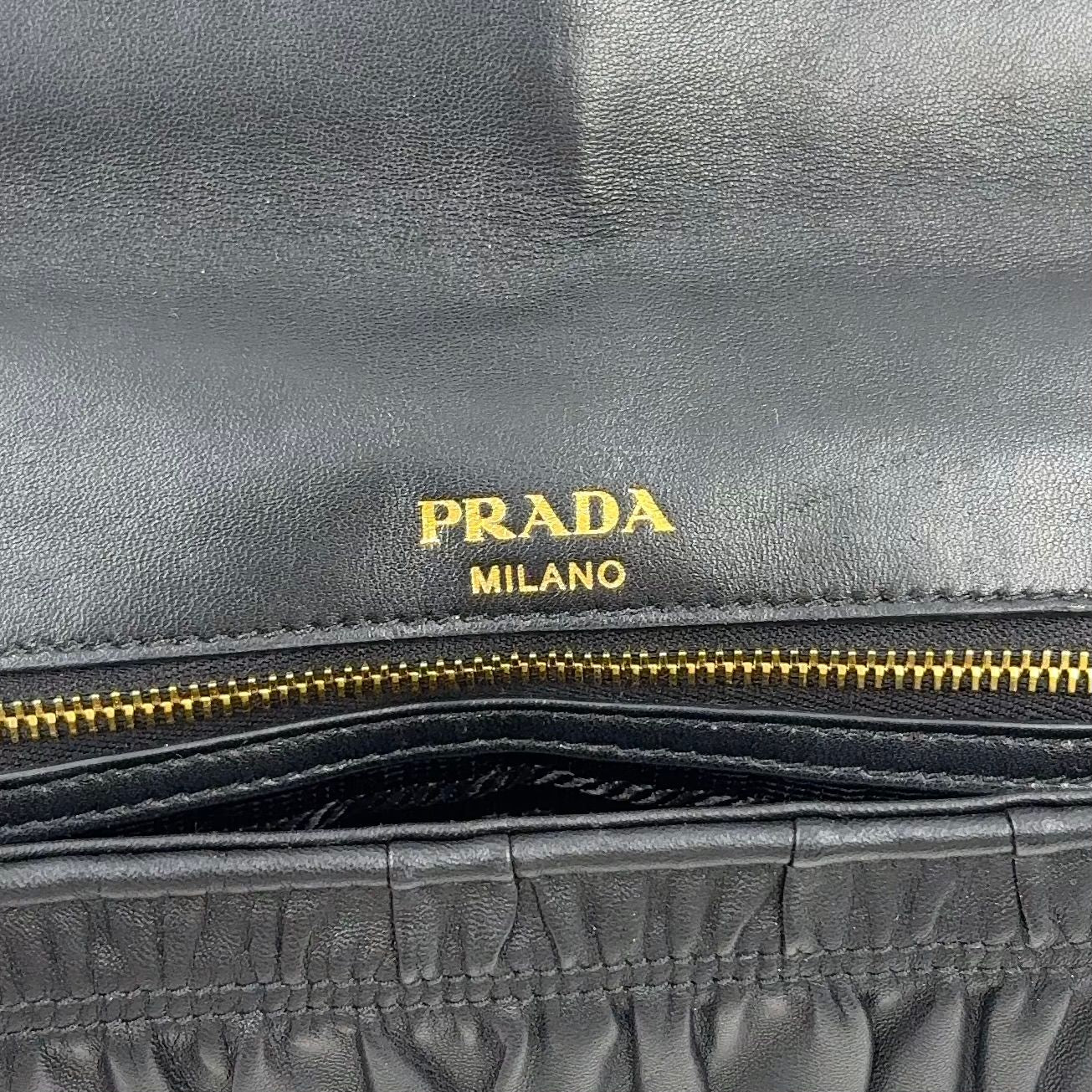 Prada Gathered Lambskin Black Chain Shoulder Bag Gold — view 4