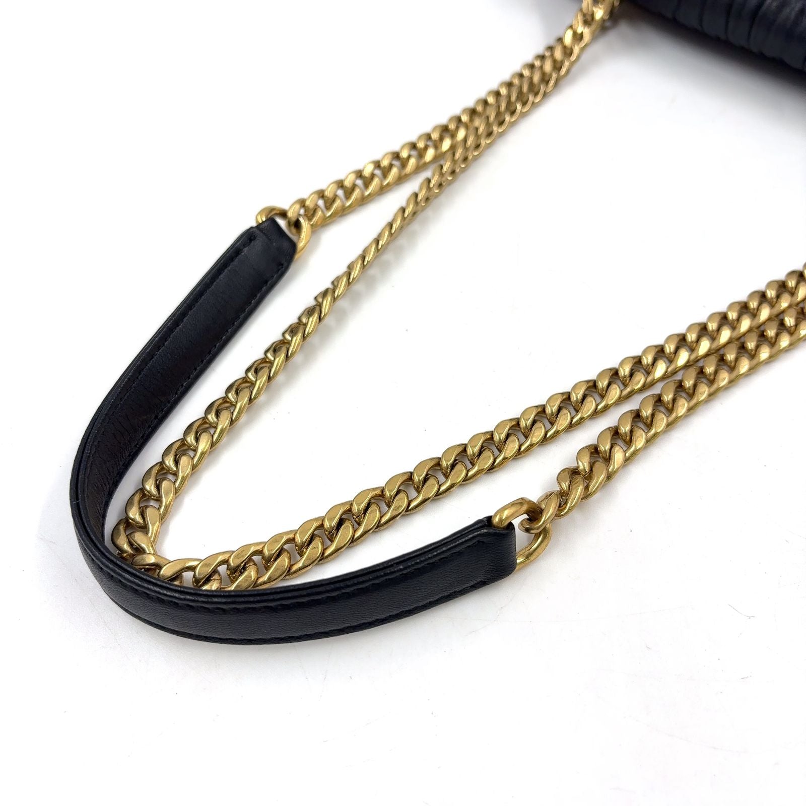 Prada Gathered Lambskin Black Chain Shoulder Bag Gold — view 5