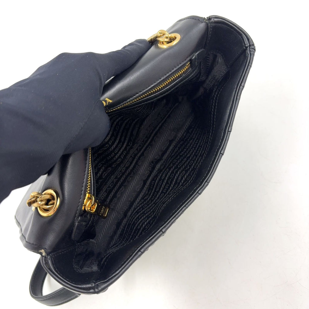Prada Gathered Lambskin Black Chain Shoulder Bag Gold — view 3