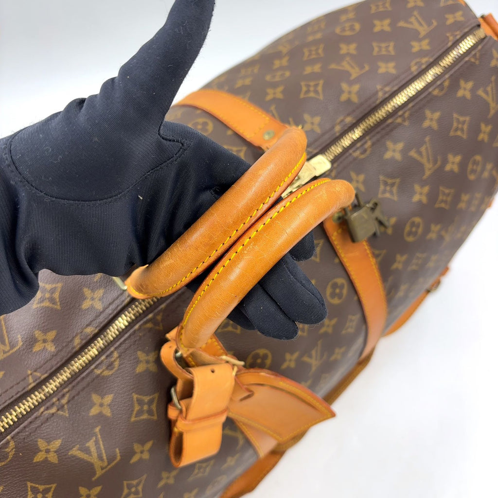 Louis Vuitton Keepall Bandouliere 55 Monogram Leather Brown Light Boston Bag — view 6