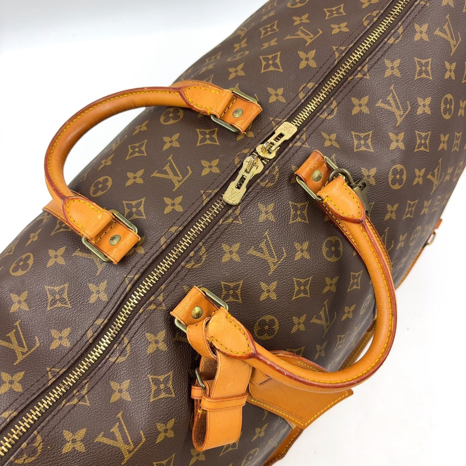 Louis Vuitton Keepall Bandouliere 55 Monogram Leather Brown Light Boston Bag — view 7