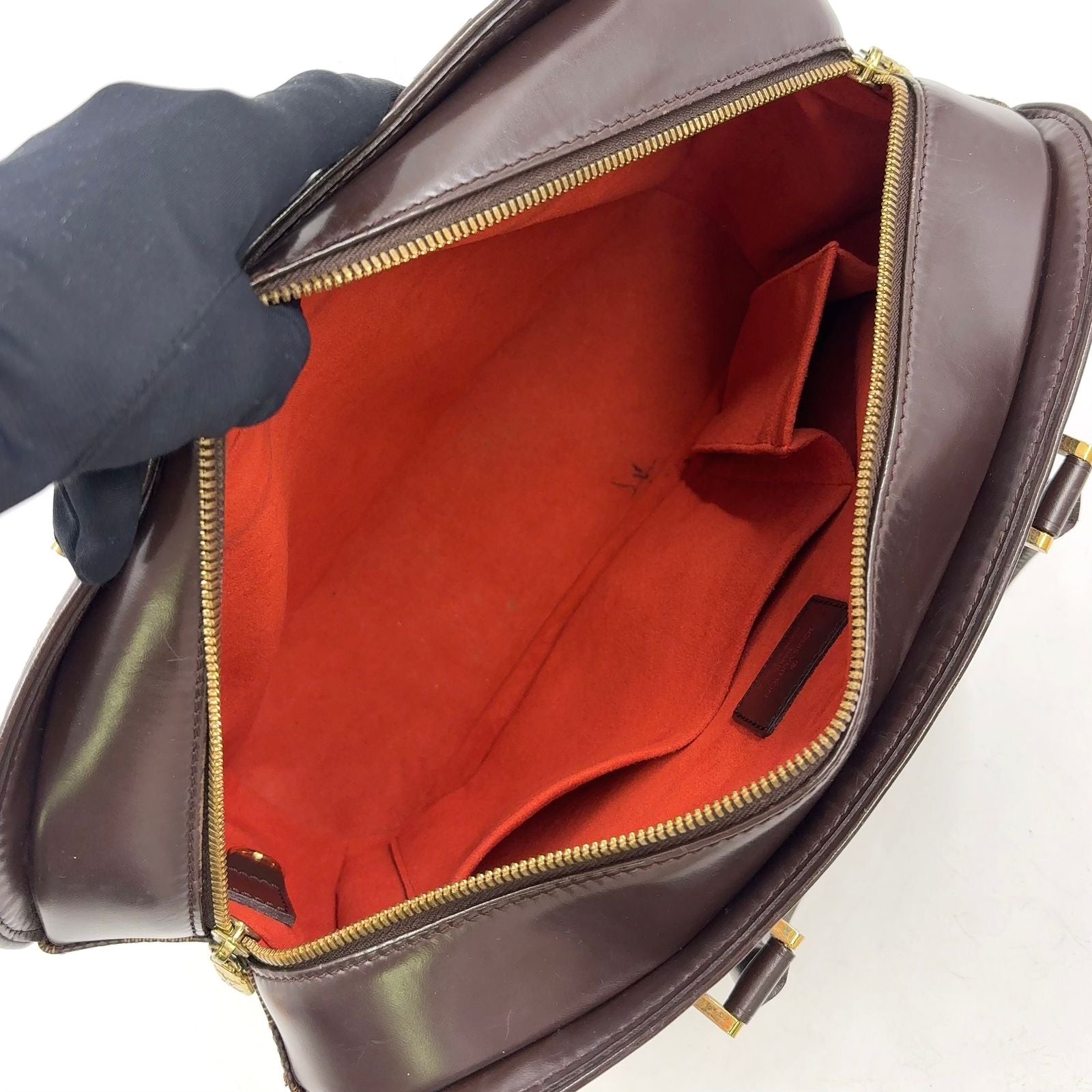 Louis Vuitton Saria Horizon Tal Damier Ebene Leather Brown Handbag Gold — view 3