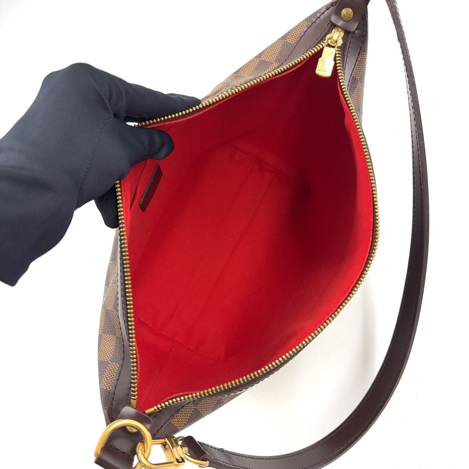 Louis Vuitton Illovo MM Damier Ebene Leather Brown Shoulder Bag Gold — view 3