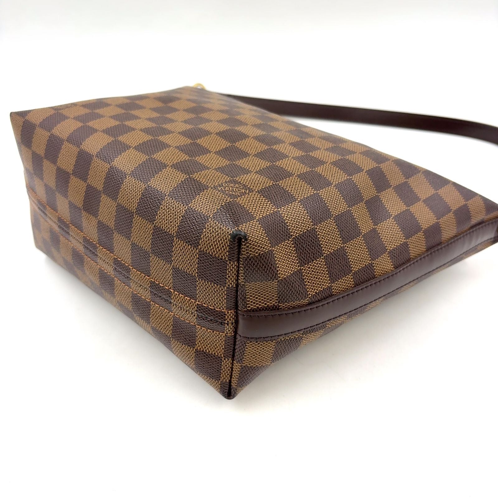 Louis Vuitton Illovo MM Damier Ebene Leather Brown Shoulder Bag Gold — view 8