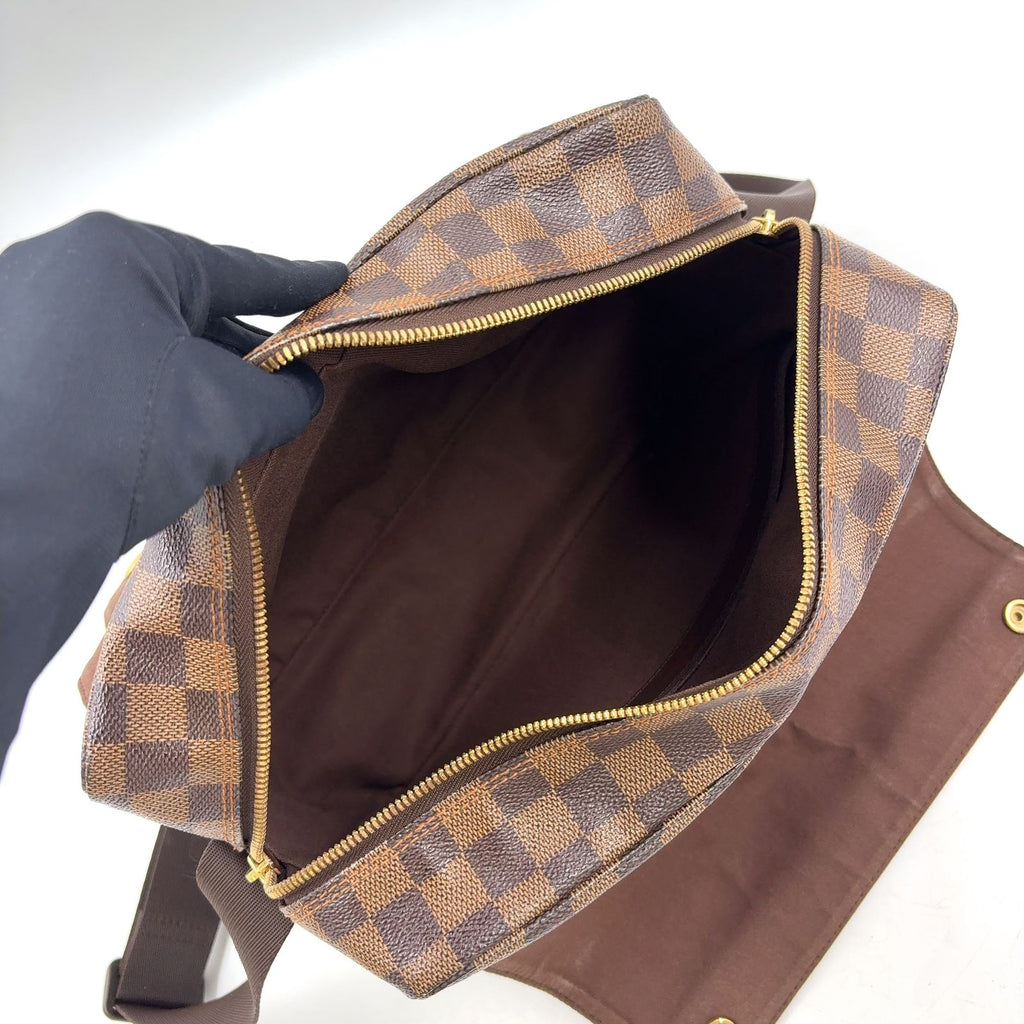 Louis Vuitton Naviglio Damier Ebene Leather Brown Shoulder Bag Gold — view 3
