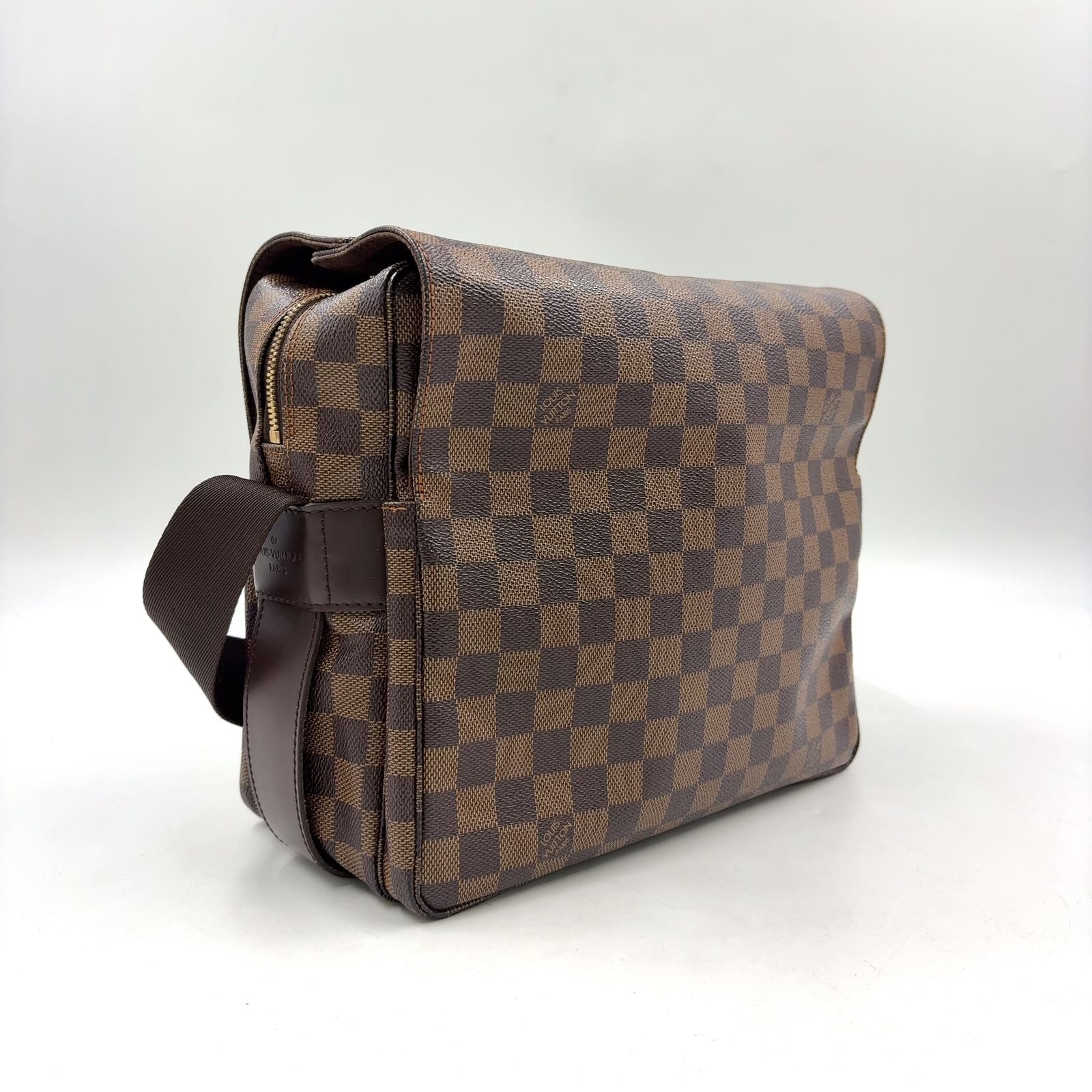 Louis Vuitton Naviglio Damier Ebene Leather Brown Shoulder Bag Gold — view 2