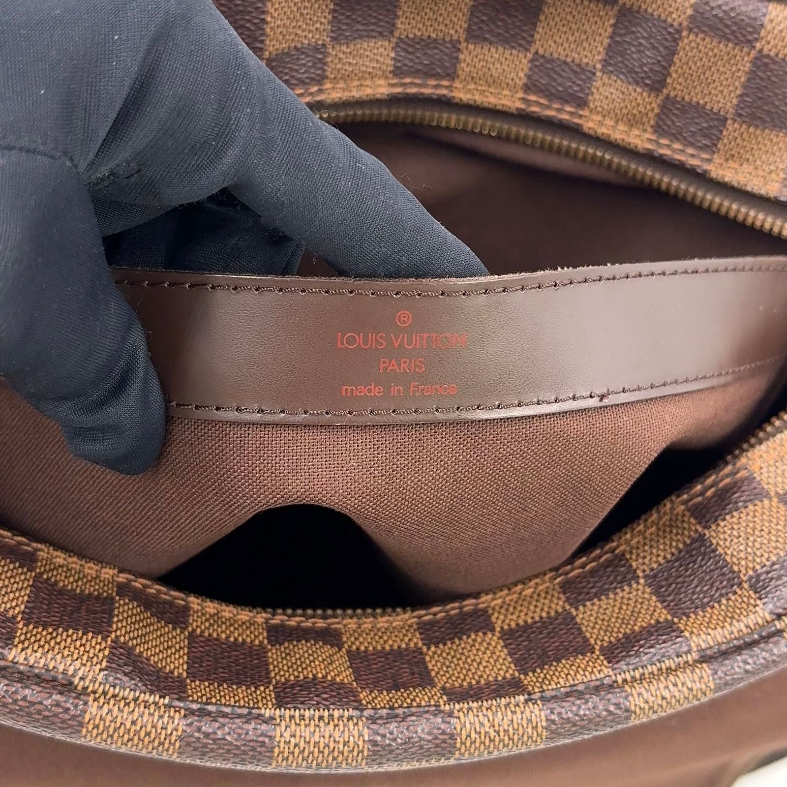 Louis Vuitton Naviglio Damier Ebene Leather Brown Shoulder Bag Gold — view 4