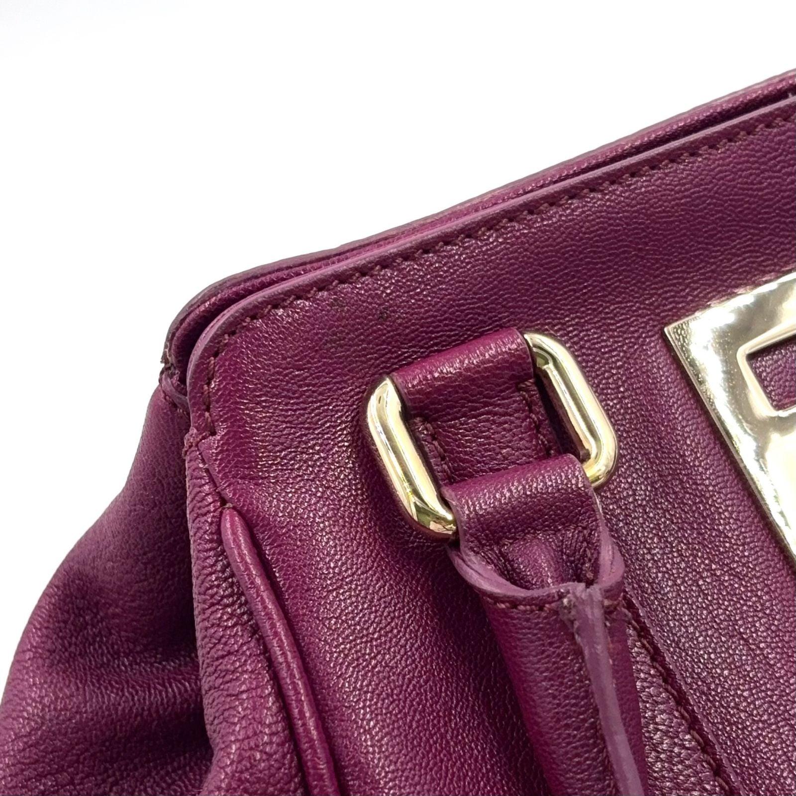 Fendi FF Logo Calfskin Purple Handbag Gold — view 8