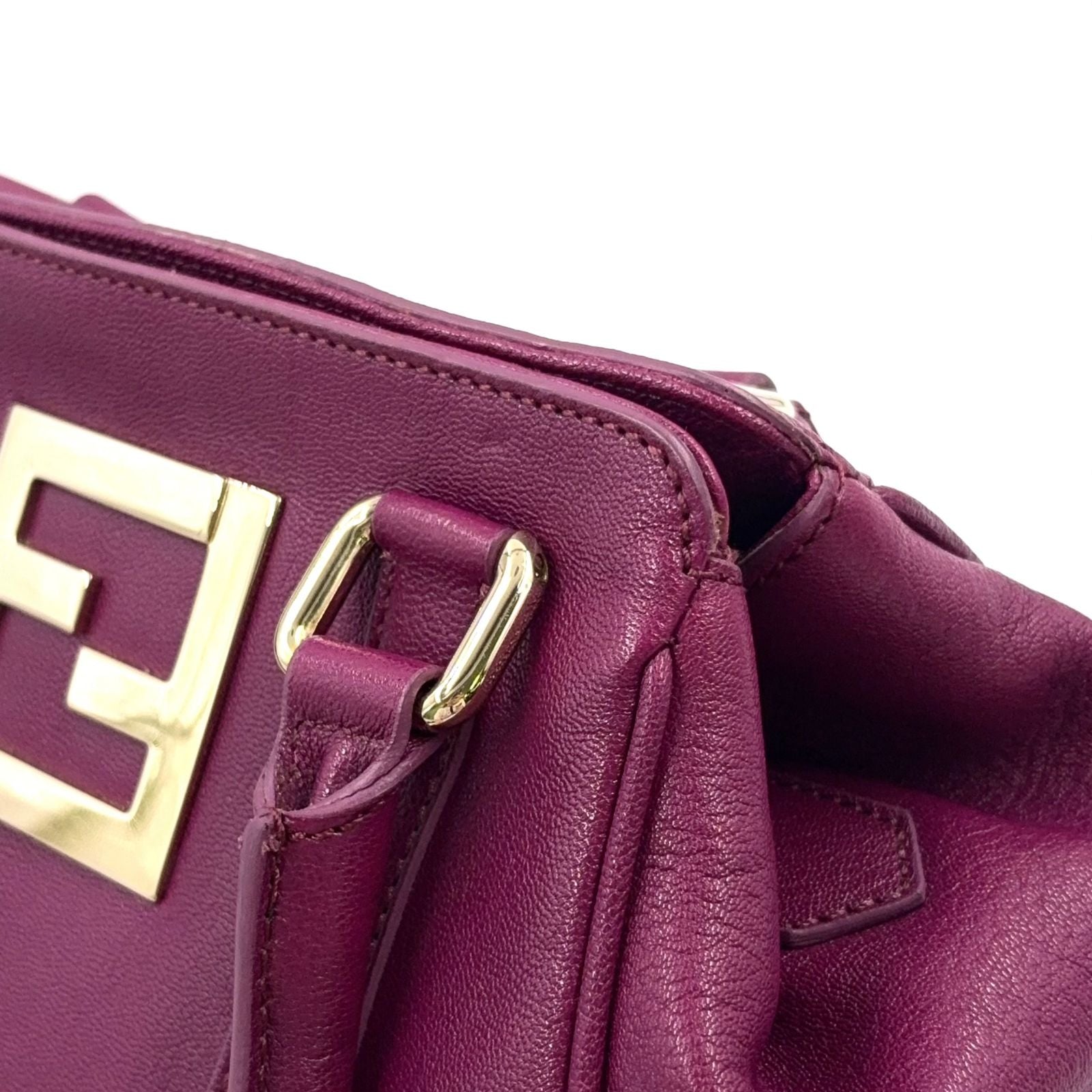Fendi FF Logo Calfskin Purple Handbag Gold — view 7