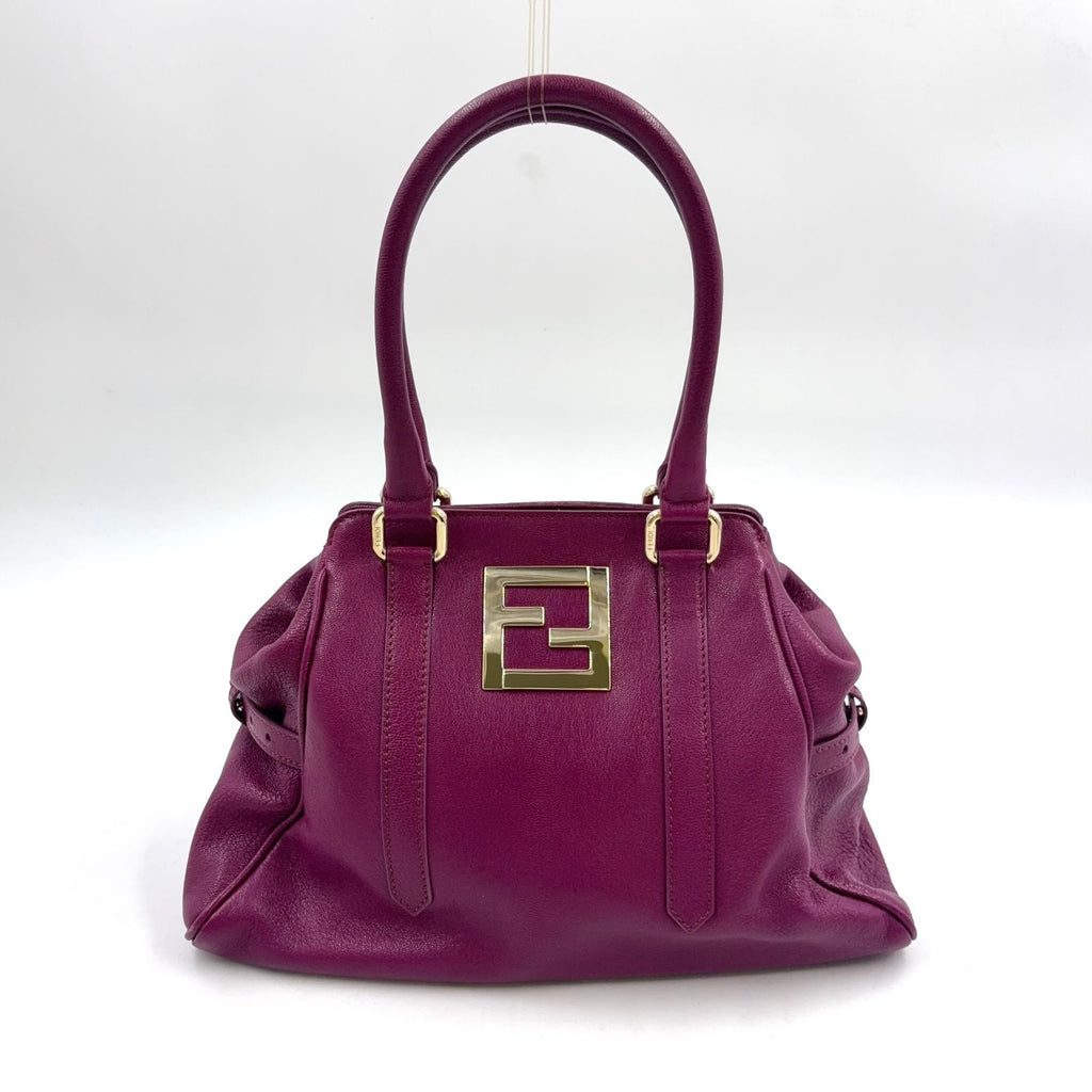 Fendi FF Logo Calfskin Purple Handbag Gold