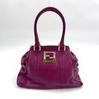 Fendi FF Logo Calfskin Purple Handbag Gold